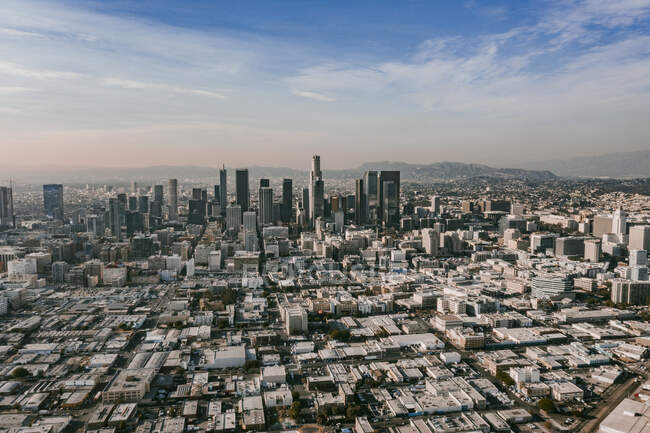 Circa November 2019: Aerial Drone View of Los Angeles Downtown on beautiful Sunny Day HQ — Stock Photo