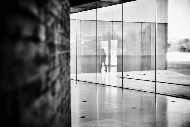 Силуэт между стеклом здания — стоковое фото