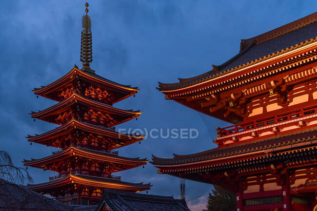 La bellissima architettura della pagoda la sera a Tokyo — Foto stock