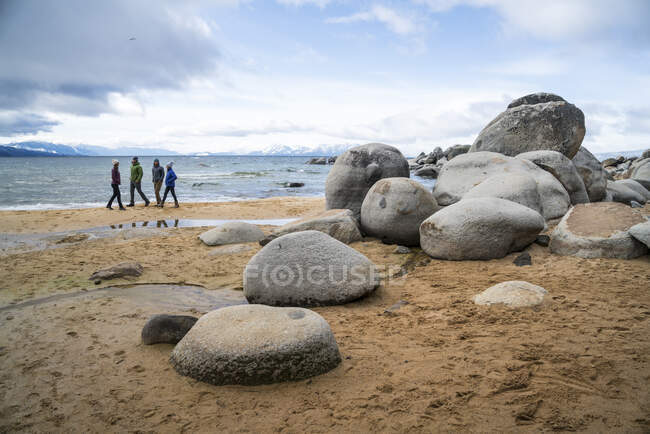 Group of friends together on beach — Stock Photo