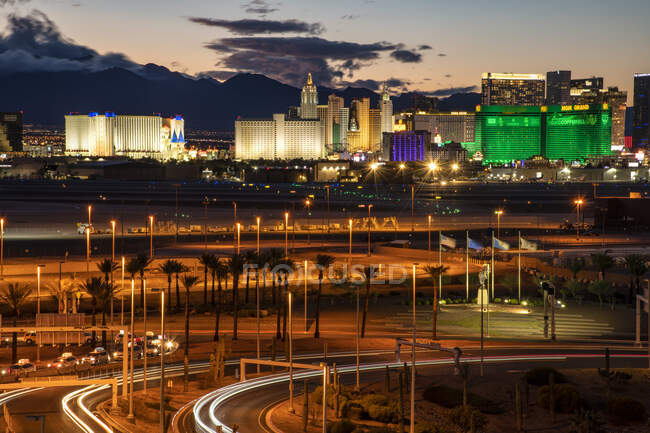 Las Vegas with casinos strip at dusk — Stock Photo