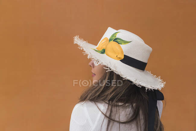Retrato de bela mulher hispânica com um chapéu — Fotografia de Stock