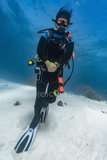 Plongeur explorant la grande barrière de corail — Photo de stock