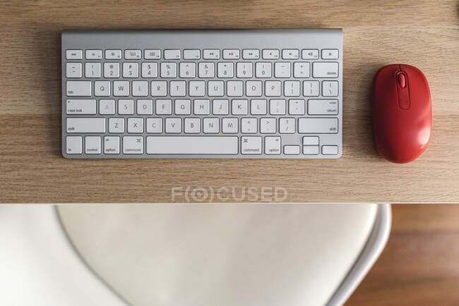 High view of a workspace. keyboard and mouse — Stock Photo