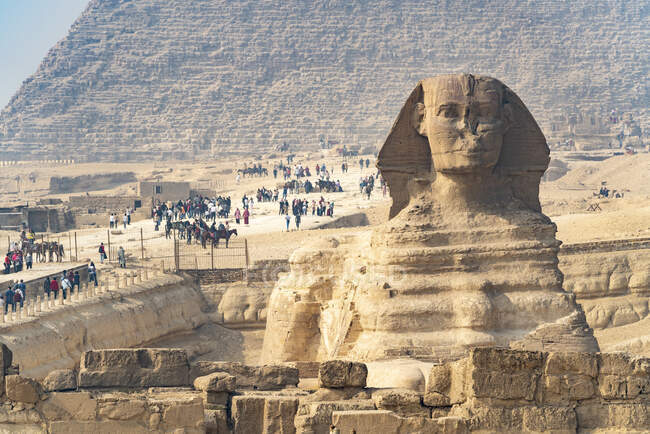 Ancien Grand Sphinx de Gizeh à Gizeh, Egypte. — Photo de stock
