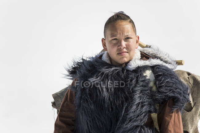 Portrait of Aboriginal woman dressed in fur clothing. — Stock Photo