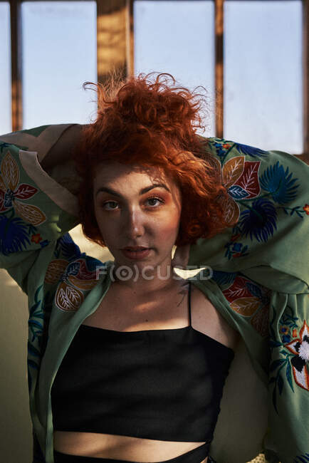 Young alternative redhead girl portrait with green eyes — Stock Photo