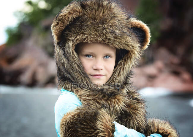 Young Girl in Spirit Hood Outdoors — Stock Photo