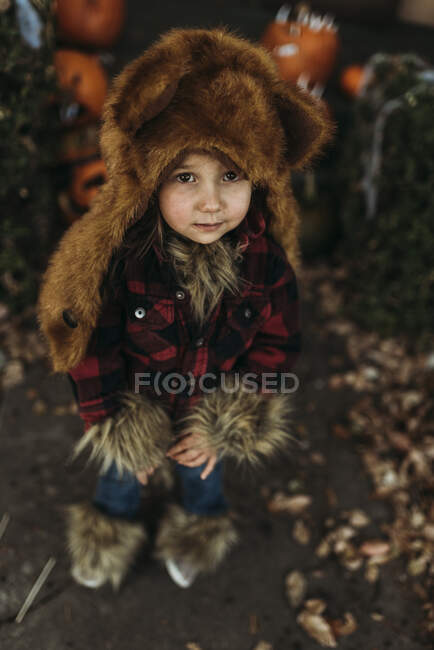 Close up of young preschool aged girl at halloween dressed in costume — Stock Photo