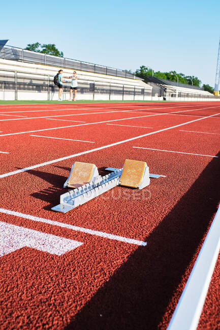 Athletic track ready to run — Stock Photo