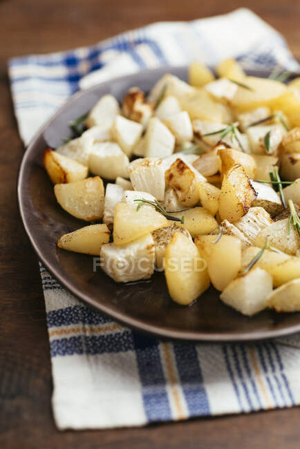 Side dish with roasted turnips and pears. — Stock Photo