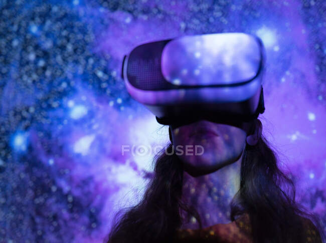 Portrait girl with virtual glasses — Stock Photo