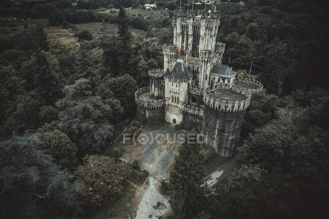 Aerial view, Butrn castle, Basque Country, medieval building, battlements — Stock Photo