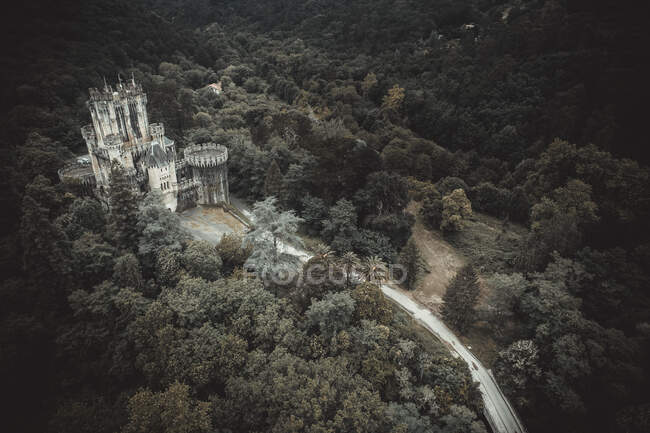 Aerial view, Butrn castle, Basque Country, medieval building, battlements — Stock Photo