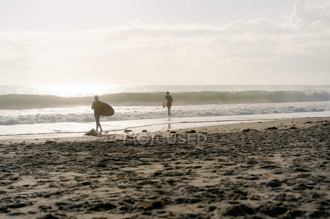 Хлопці з його скіповою дошкою на пляжі в Мартівому винограднику — стокове фото