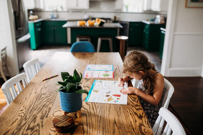 Cute little girl  drawing — Stock Photo