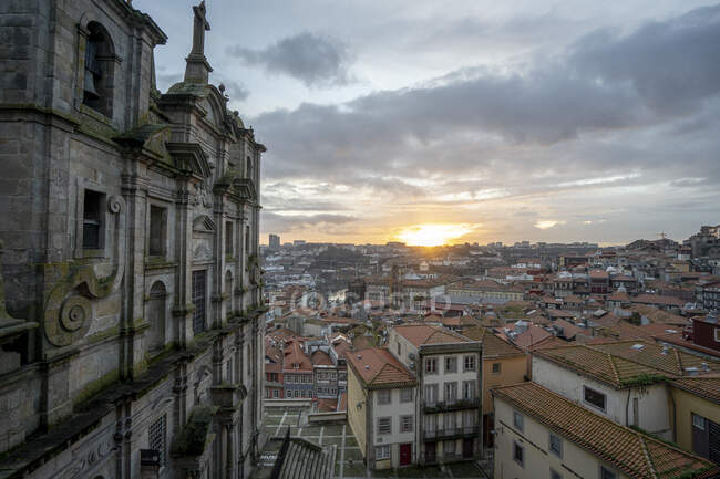 Dramatic view of Porto from a belvedere at sunset — Stock Photo