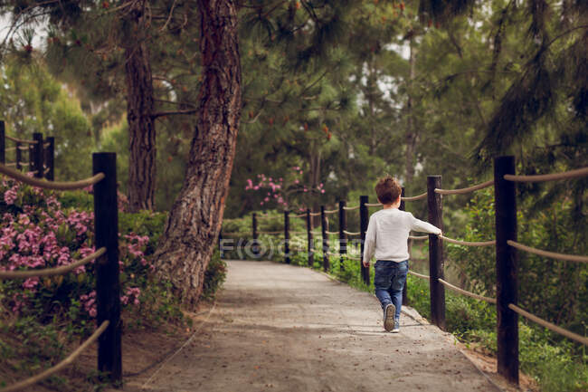 Garçon marche dans le parc — Photo de stock