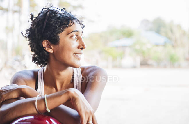 Portrait of Indian woman on vacation in Laos — Stock Photo