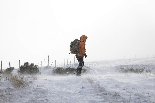Man in a winter jacket with a backpack — Stock Photo