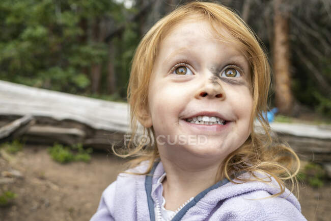 Portrait of a three year old while camping — Stock Photo