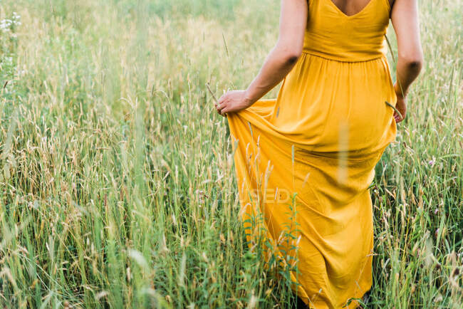 Портрет черной женщины в поле во время летнего заката — стоковое фото