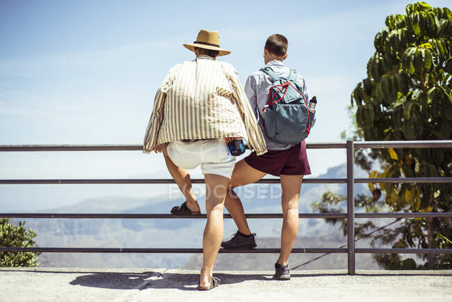 Alternative jeunes voyageurs belvédère à sec vue sur le paysage estival — Photo de stock