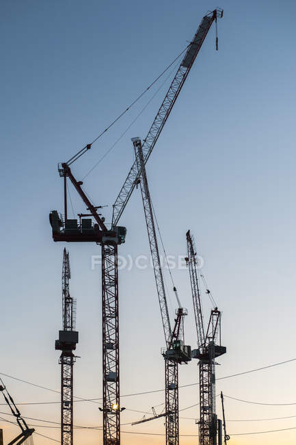 Construction cranes at dawn in Paris — Stock Photo