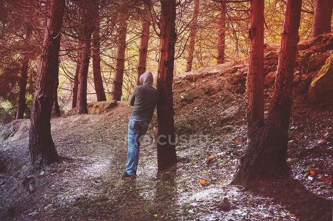 Hombre trekking en la montaña en primavera, Bilbao, España - foto de stock