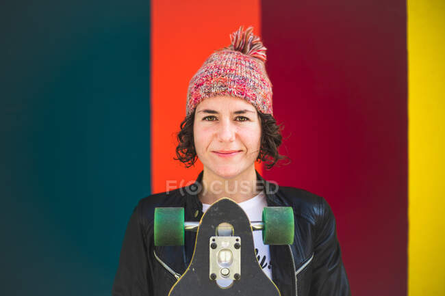 Portrait of woman with hat and colors — Stock Photo