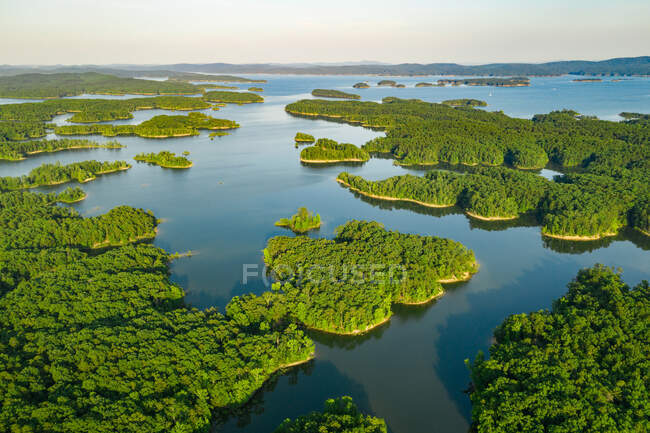 Pequeñas islas salpican la costa del lago Ouachita, AK - foto de stock