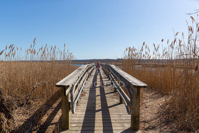 Promenade en bois sur la plage — Photo de stock