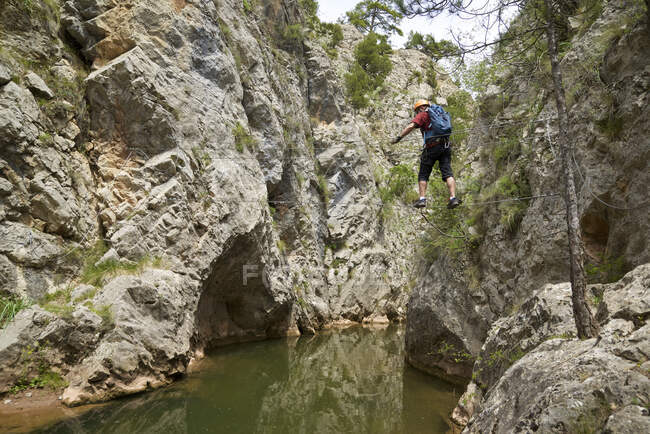 Climbing ferrata route, named as Estrechos de La Hoz, in Teruel, Aragon in Spain. — Stock Photo