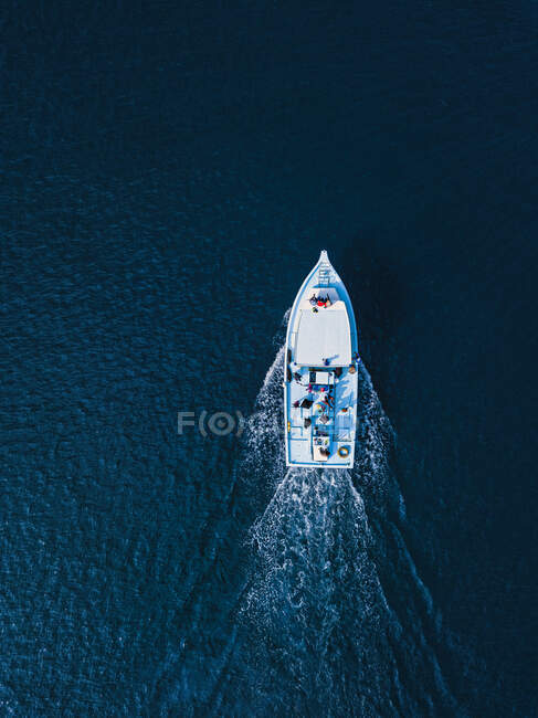 Aerial view of the sea, the island of the mediterranean ocean and boat — Stock Photo