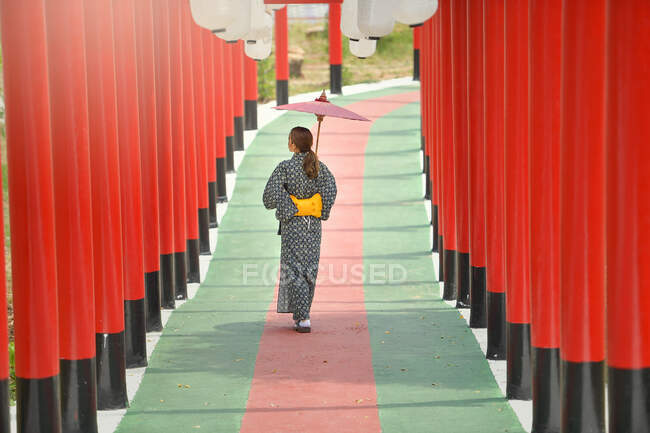 Mujer asiática usando japonés tradicional kimono japón, Retrato de hermosa mujer japonesa - foto de stock