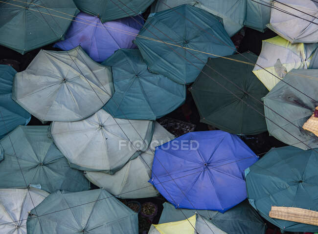 Street umbrellas on background in Cambodia — Stock Photo