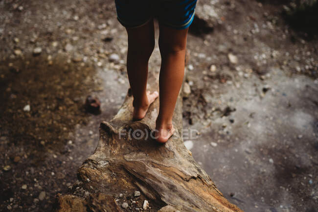 Primo piano di un bambino piedi su sfondo natura — Foto stock