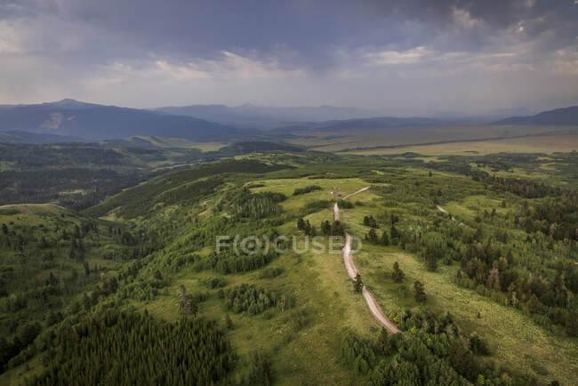 Вид с воздуха на зеленые холмы — стоковое фото