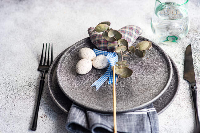 Festive table setting for holiday Easter dinner — Stock Photo