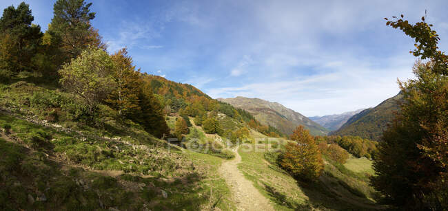 Autumn panoramic in the Aspe Valley, Pyrenees in France. — Stock Photo