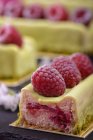 Pasteles de frutas con frambuesas frescas - foto de stock
