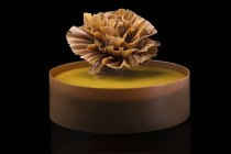 Bolo de chocolate com decoração de flor bege — Fotografia de Stock