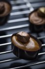 Doces de chocolate com recheio de chocolate e porca na grade — Fotografia de Stock