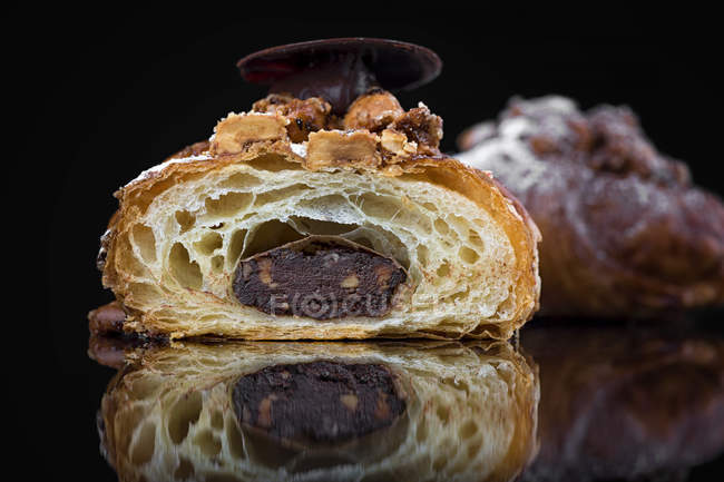 Croissants with chocolate and nuts filling — Stock Photo