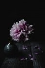 Fiore di peonia rosa in vaso vintage su tavolo rustico — Foto stock