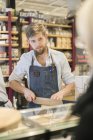 Portrait of man at food market, selective focus — Stock Photo