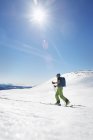 Vista lateral do esquiador na paisagem de inverno — Fotografia de Stock