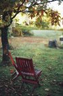 Vista frontal de duas cadeiras no quintal — Fotografia de Stock