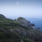 Прибрежный пейзаж с полной луной в небе — стоковое фото
