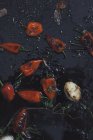 Vista dall'alto dei peperoncini rossi sulla padella — Foto stock